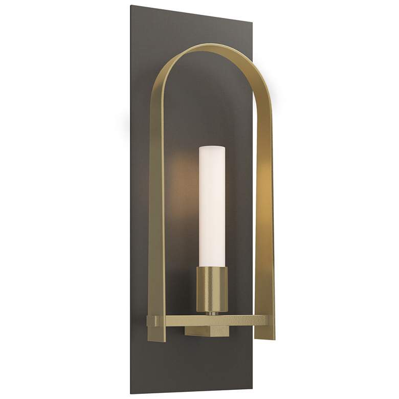 Image 1 Triomphe 14.8"H Modern Brass Accented Dark Smoke Sconce w/ Frosted Sha
