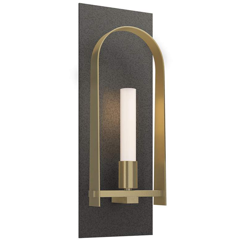 Image 1 Triomphe 14.8 inchH Modern Brass Accented Natural Iron Sconce w/ Frosted S