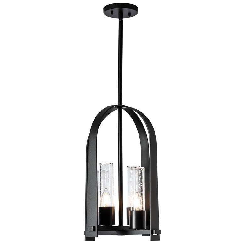 Image 1 Triomphe 19.5" High Coastal Black Outdoor Lantern w/ Seeded Clear Shad