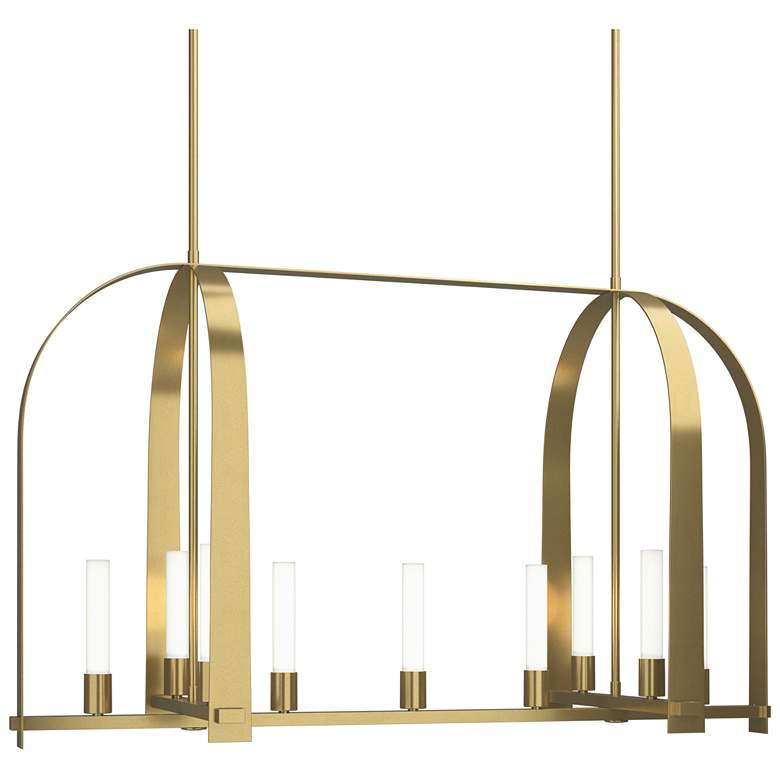 Image 1 Triomphe 41" Wide 9-Light Modern Brass Linear Pendant w/ Frosted Shade