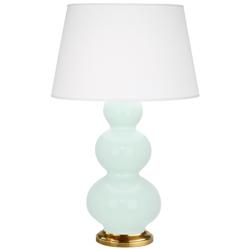 Triple Gourd 32.75" High Mint Glazed Antique Brass Finish Table Lamp