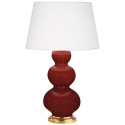 Triple Gourd 32.75" High Oxblood Finish Antique Brass Accent Table Lamp