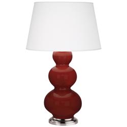 Triple Gourd 32.75" High Oxblood Finish Antique Silver Accent Table Lamp