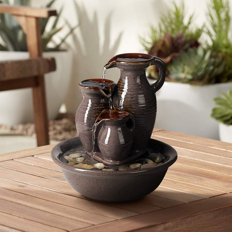 Image 2 Triple Jug Indoor-Outdoor 8 1/4" High Tabletop Fountain