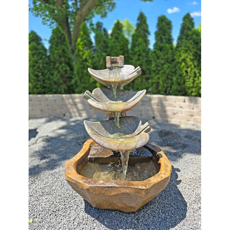 Image 1 Triple Leaf 37 1/2" High Relic Hi-tone Outdoor LED Fountain