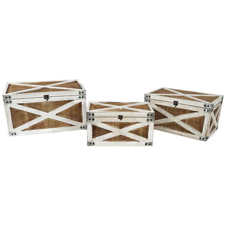 Image 1 Triple Play Brown and White Wooden Nested Boxes - Set of 3