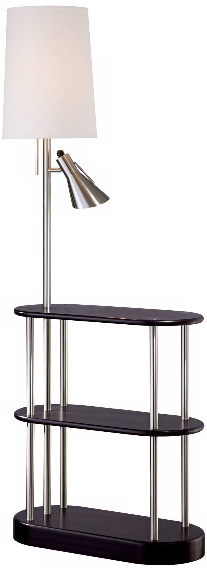 Triple Shelf Brushed Nickel Espresso Floor Lamp