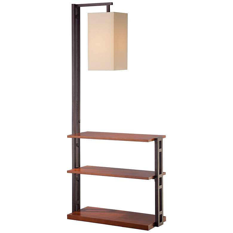 Image 1 Triple Shelf Floor Lamp With Beige Linen Shade