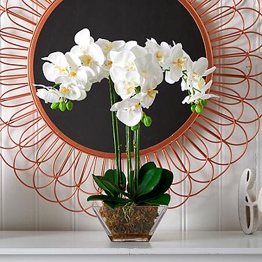 Triple White Phalaenopsis 22" High Faux Orchid in Glass Vase