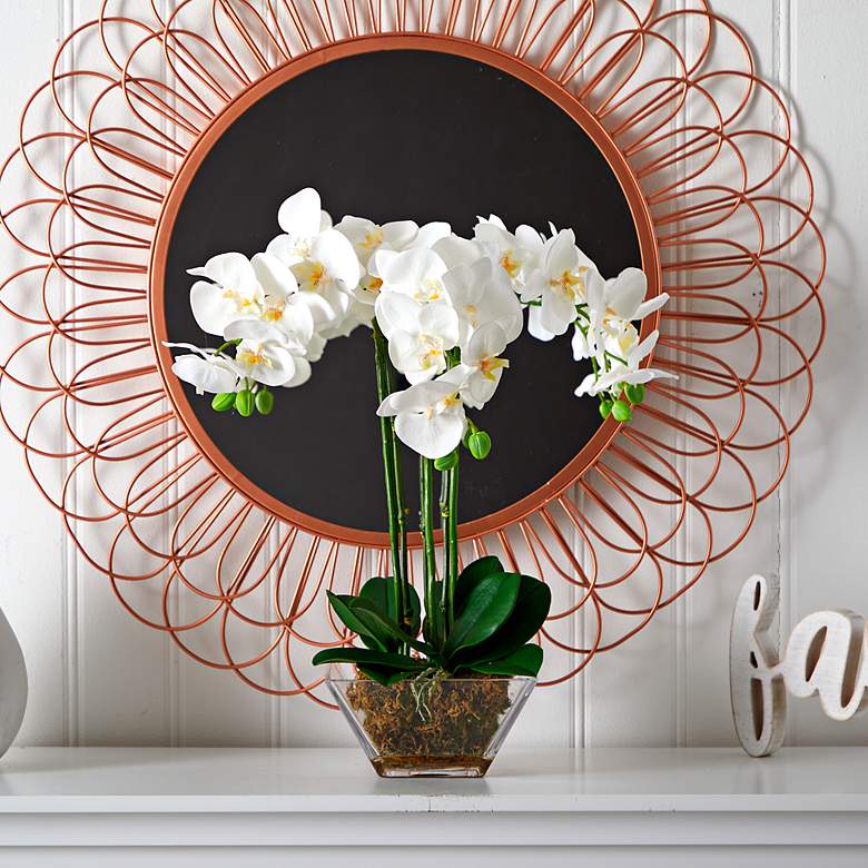 Image 4 Triple White Phalaenopsis 22" High Faux Orchid in Glass Vase more views