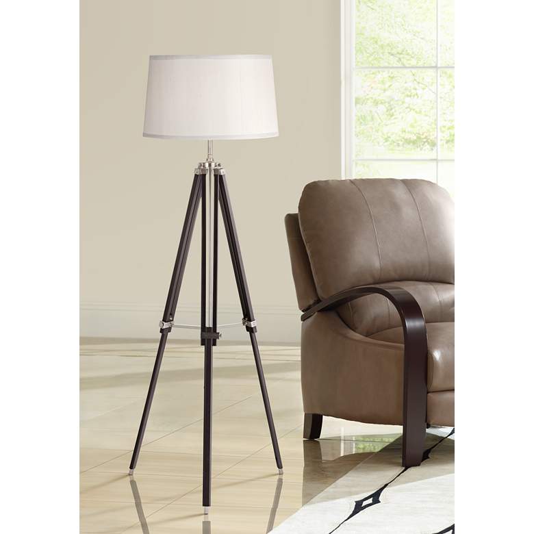Image 1 Tripod Espresso Wood Adjustable Floor Lamp