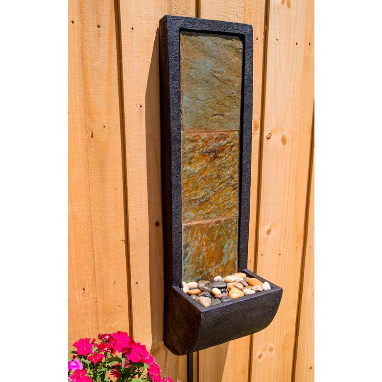 Triptych 37 inch Natural Slate Modern Wall Fountain with Light