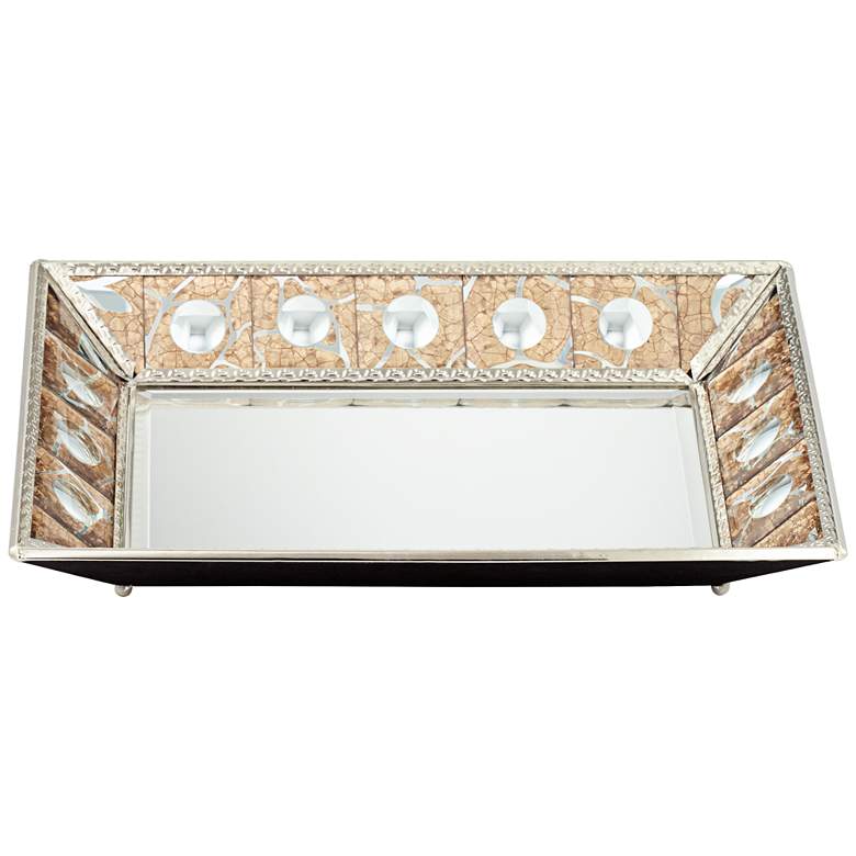 Image 1 Trish 14 inch Silver Crackled Bronze Decorative Mirrored Tray