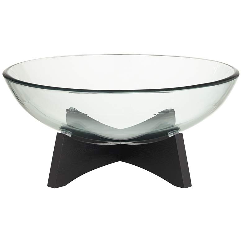 Tristan Black Wood and Clear Glass Round Decorative Bowl