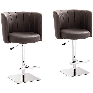 Triton Brown Faux Leather Swivel Adjustable Stools Set of 2
