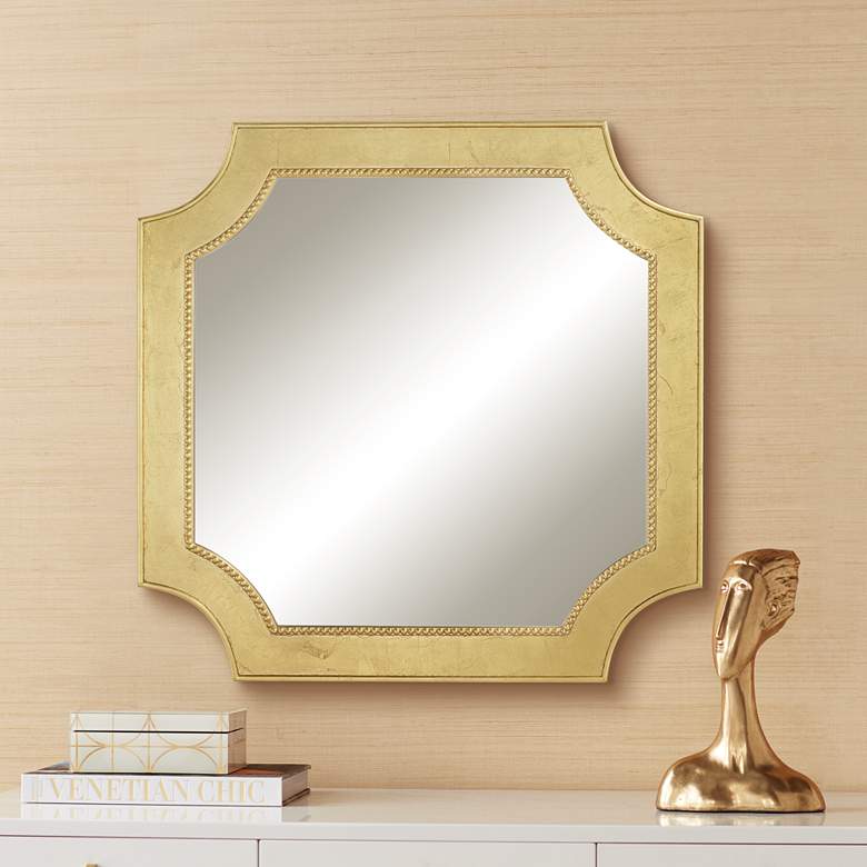 Image 1 Trixie Gold Leaf 39 1/2 inch Square Cut Corner Wall Mirror