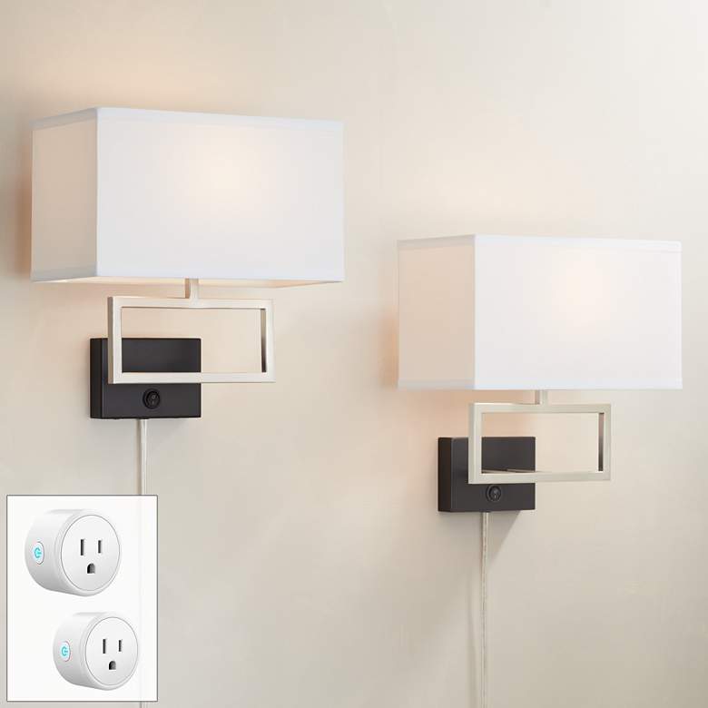 Image 1 Trixie Nickel Plug-In Wall Lamps Set of 2 w/ Smart Socket