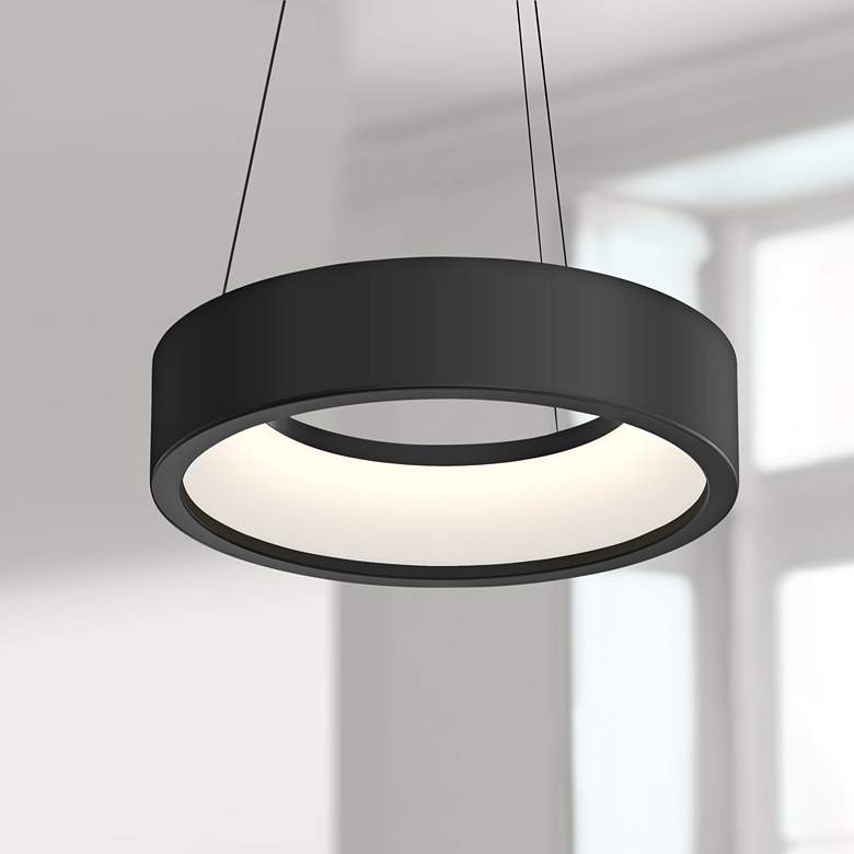 Image 1 Tromme&#8482; 18 inch Wide Satin Black LED Pendant Light