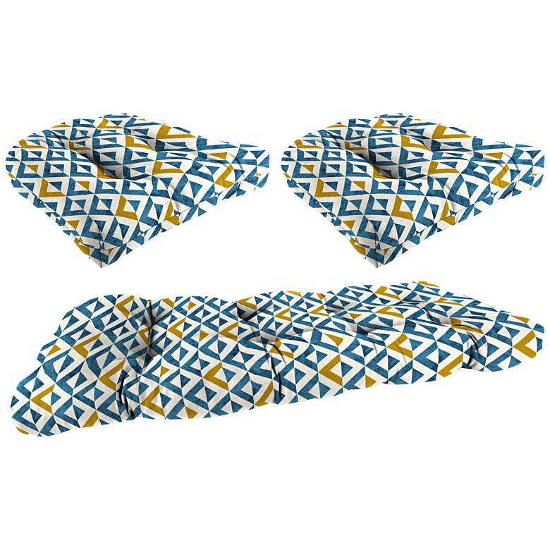 Image 1 Tropez Cobalt 3-Piece Outdoor Wicker Seat Cushion Set