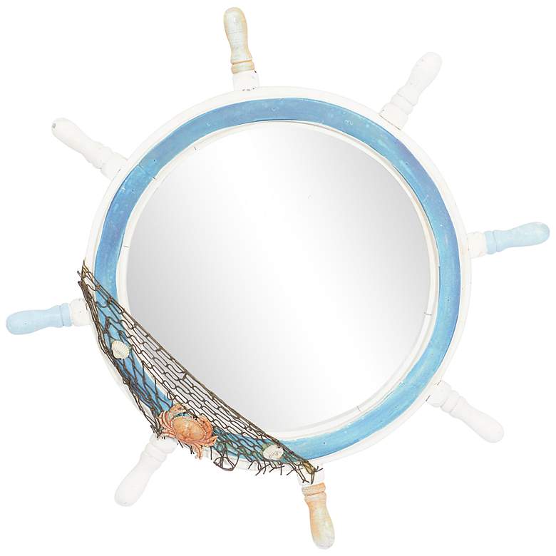 Image 1 Tropez Matte White and Blue 26" Round Wall Mirror