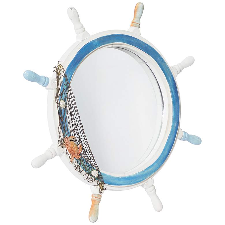 Image 5 Tropez Matte White and Blue 26 inch Round Wall Mirror more views