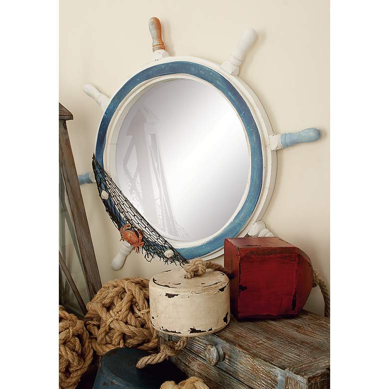 Image 6 Tropez Matte White and Blue 26 inch Round Wall Mirror more views