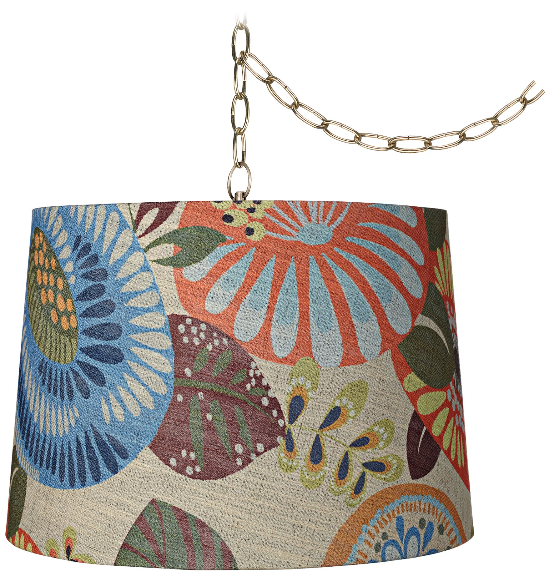 Image Tropic Drum 16" Wide Antique Brass Plug-In Swag Chandelier