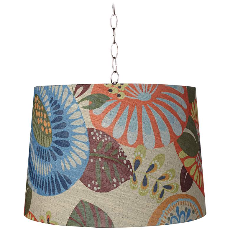 Image 1 Tropic Drum 16 inch Wide Brushed Steel Shaded Pendant Light