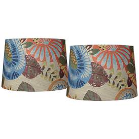 Image1 of Tropic Fabric Set of 2 Drum Lamp Shades 14x16x11 (Spider)