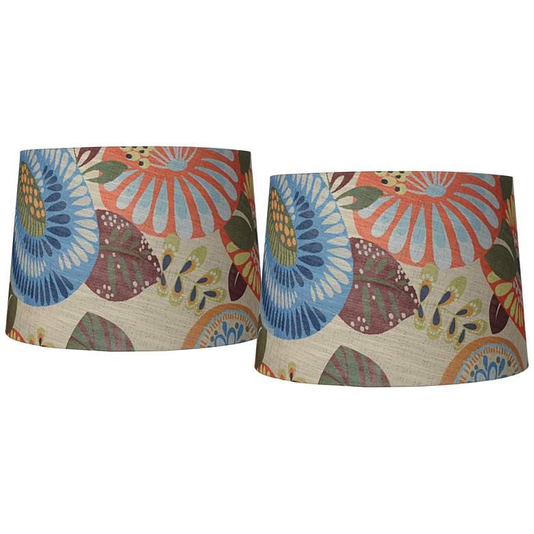 Image 1 Tropic Fabric Set of 2 Drum Lamp Shades 14x16x11 (Spider)