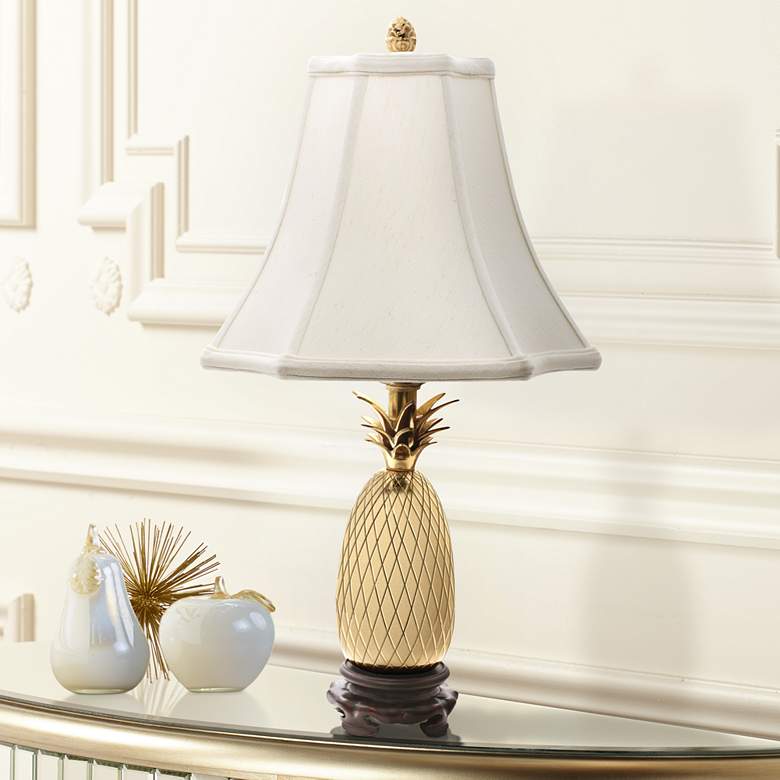 Image 1 Tropic Pineapple Brass 20 inch High Table Lamp with White Shade