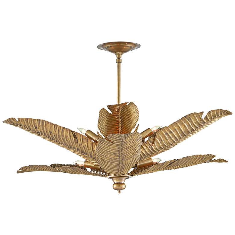 Image 1 Tropical 34" Wide Vintage Brass 6-Light Ceiling Light