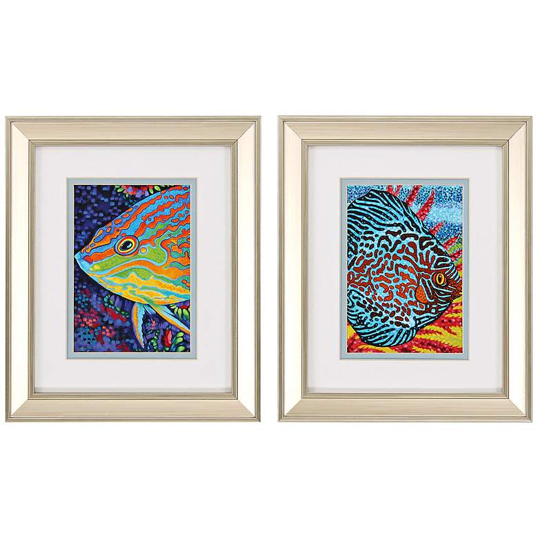 Image 1 Tropical Fish 2-Piece 12 inch High Gold Framed Wall Art Set