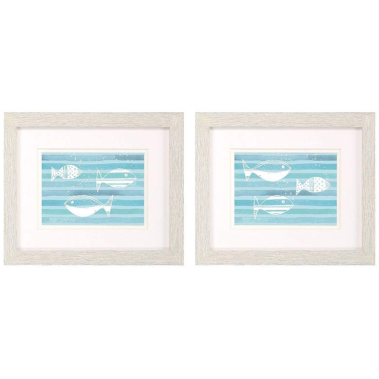 Image 1 Tropical Fish in Aqua 11"W x 9"H Framed Art Set of 2
