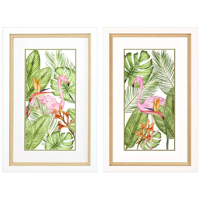 Image 1 Tropical Flamingo 22"W x 34"H Framed Art Set of 2