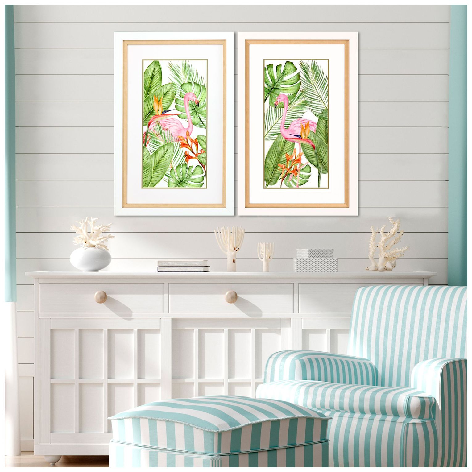 Image 4 Tropical Flamingo 22"W x 34"H Framed Art Set of 2 more views