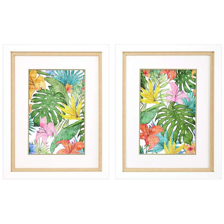 Image 1 Tropical Leaves 22"W x 28"H Framed Art Set of 2