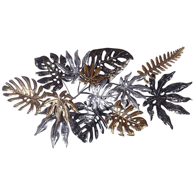 Image 1 Tropical Leaves 51.2"W x 26.4"H Metallic Painted Wall Art