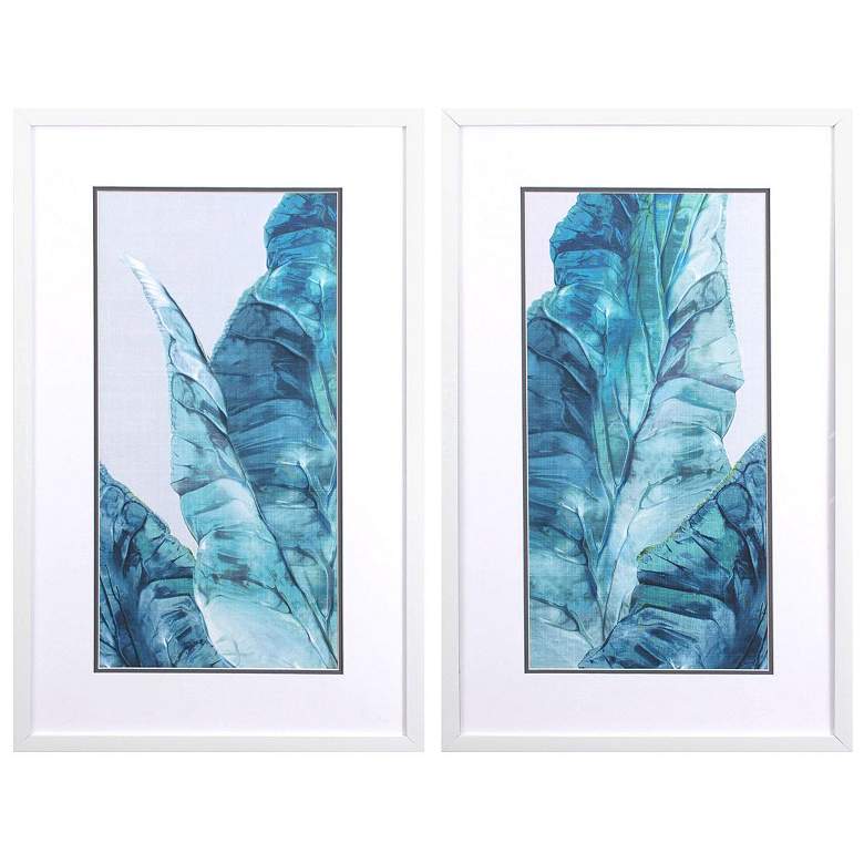 Image 1 Tropical Leaves Blue 19"W x 31"H Framed Art Set of 2