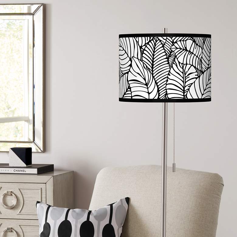 Image 1 Tropical Leaves Brushed Nickel Pull Chain Floor Lamp