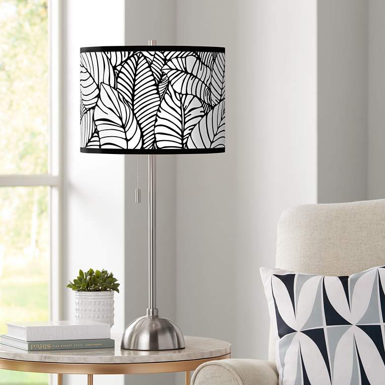 Image 1 Tropical Leaves Giclee Brushed Nickel Table Lamp