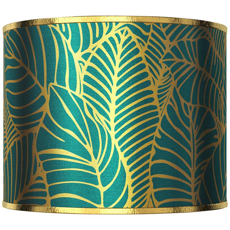 Image 1 Tropical Leaves Gold Metallic Drum Lamp Shade 14x14x11 (Spider)
