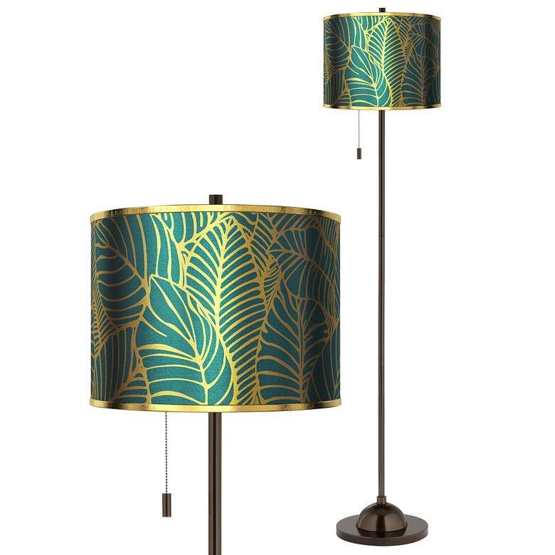 Image 1 Tropical Leaves Gold Metallic Giclee Glow Bronze Club Floor Lamp