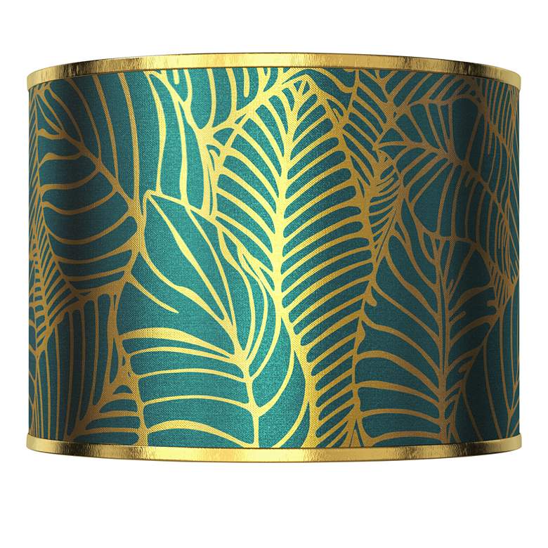 Tropical Leaves Gold Metallic Lamp Shade 13.5x13.5x10 (Spider)