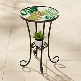 Image1 of Tropical Leaves Mosaic Black Outdoor Accent Table