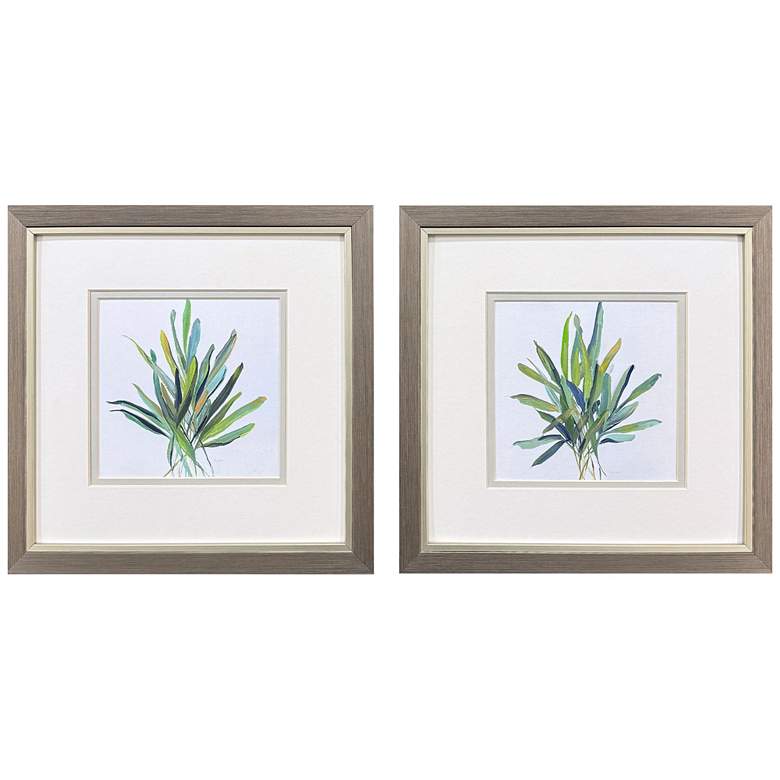 Image 1 Tropical Leaves Square 11"W x 11"H Coastal Framed Art Set of 2