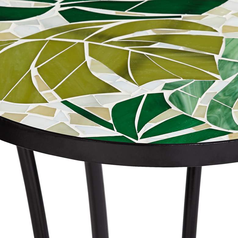 Image 4 Tropical Leaves Tiffany-Style Mosaic Black Outdoor Accent Table more views