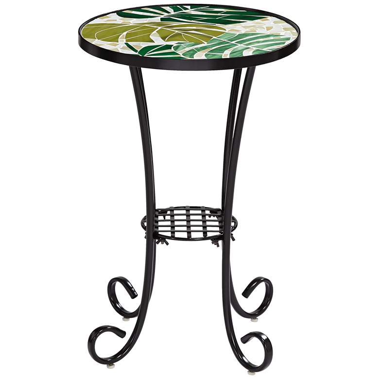Image 7 Tropical Leaves Tiffany-Style Mosaic Black Outdoor Accent Table more views