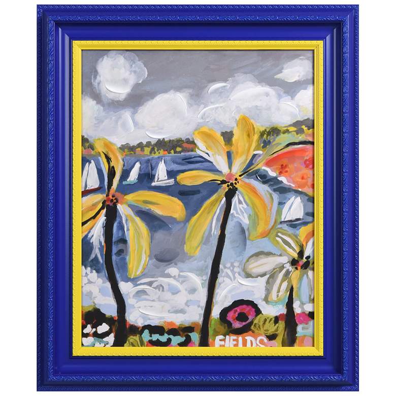 Image 1 Tropical Palm" Hand Embellished Framed Giclee Printed Canvas Wall Art