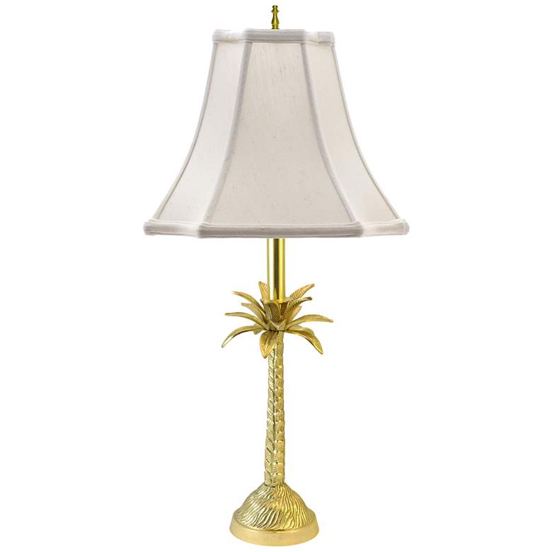 Image 1 Tropical Palm Tree 25" Brass Table Lamp with Off-White Shade